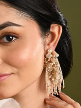 Beige Long Crystal Tassel Haldi Earrings